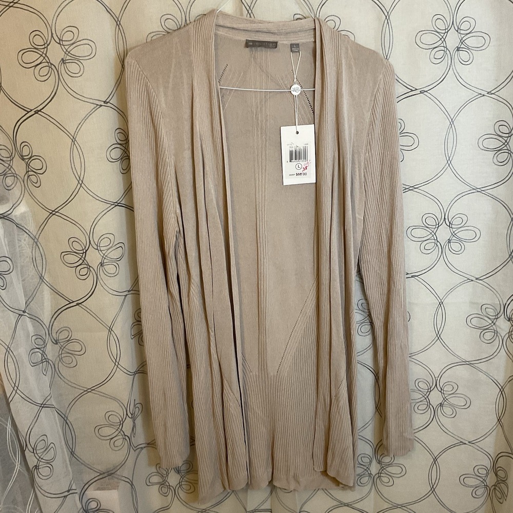 Women's Evolution By Cyrus Beige Long Sleeve Linen Cardigan Size Large
